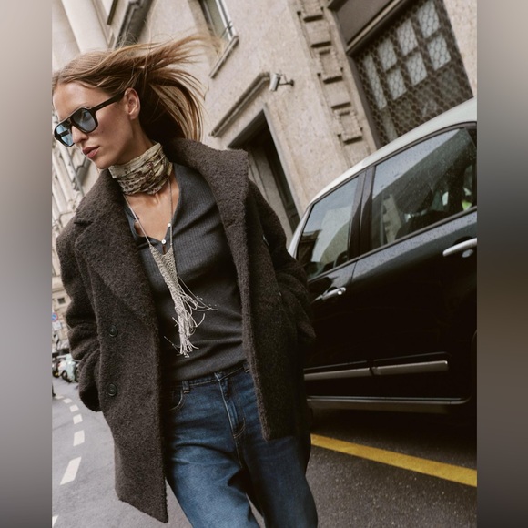 Zara Bouclé Double-Breasted Mid-Length Coat Brand New - Picture 3 of 7